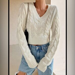 Women's Cable Knit Drop Shoulder Crop Sweater